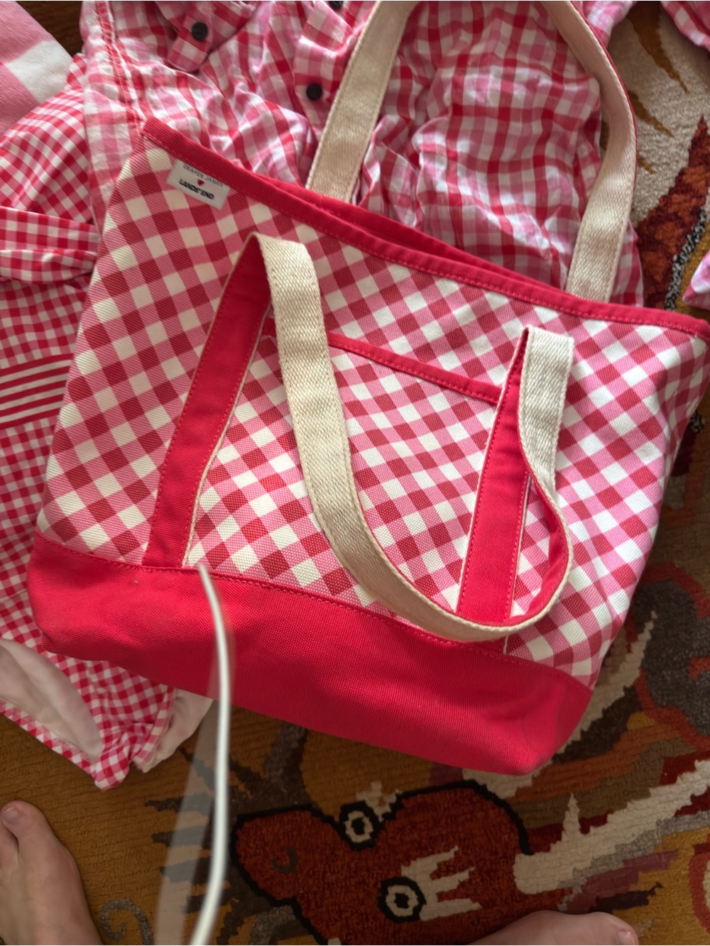 Lands End Draper James WHOLE LOOK! Pink Gingham Tote & Matching Swim Set size 8 - Picture 2 of 8